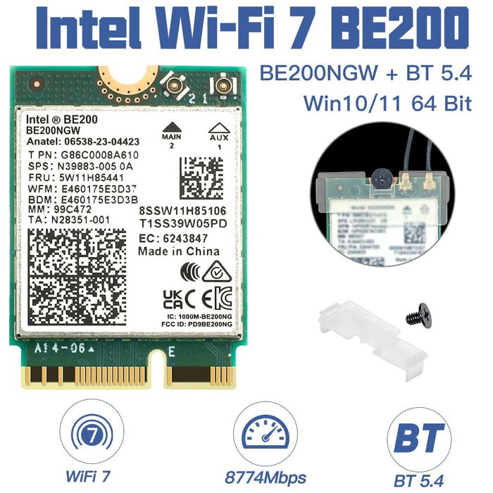 New Wi-Fi 7 Bluetooth 5.4 Intel BE200 Wifi Card BE200NGW 2.4/5/ 6 GHz 5.8 Gbps For Windows 11 PC Laptop